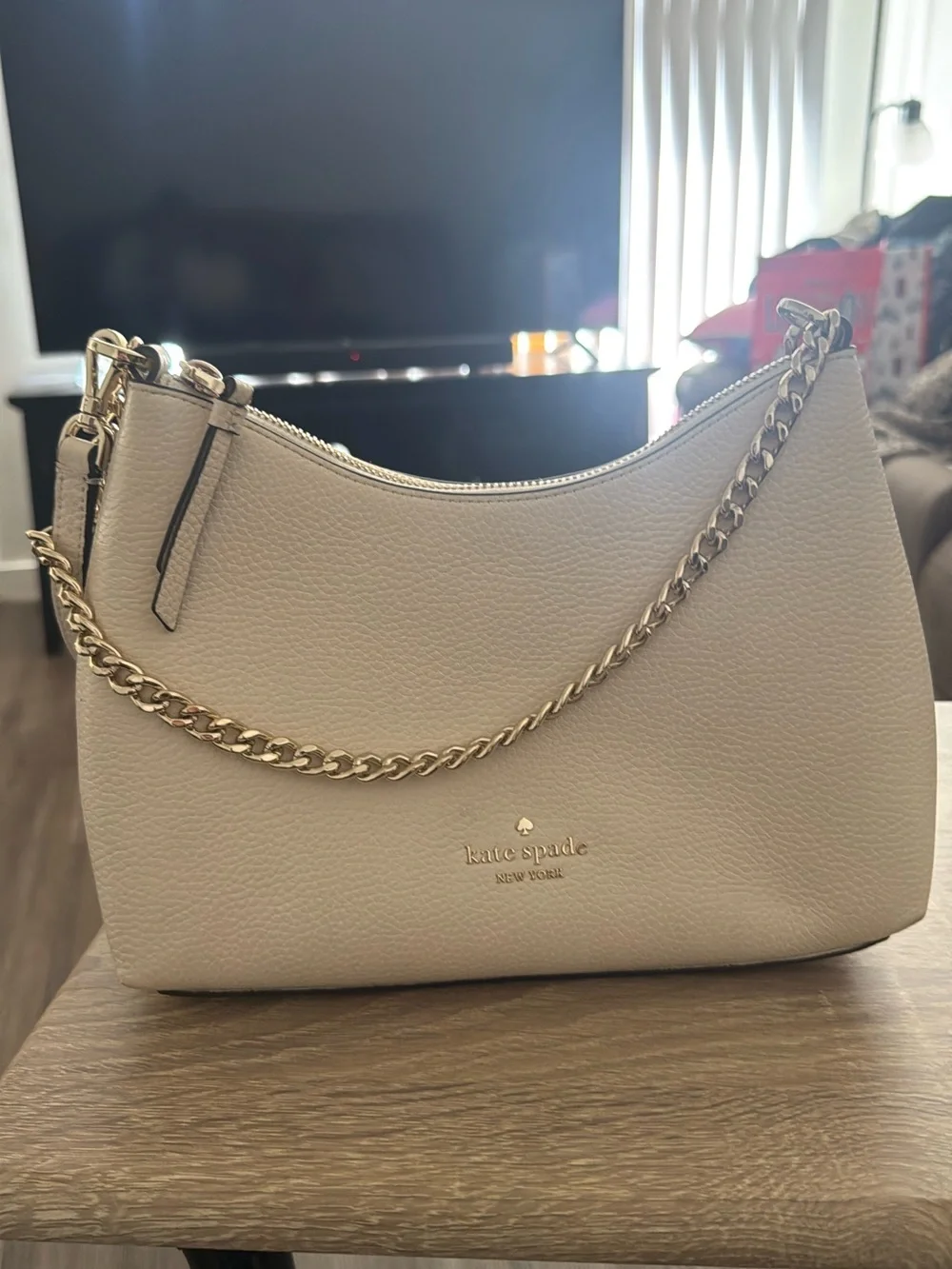 kate spade cream leather shoulder bag with gold chain